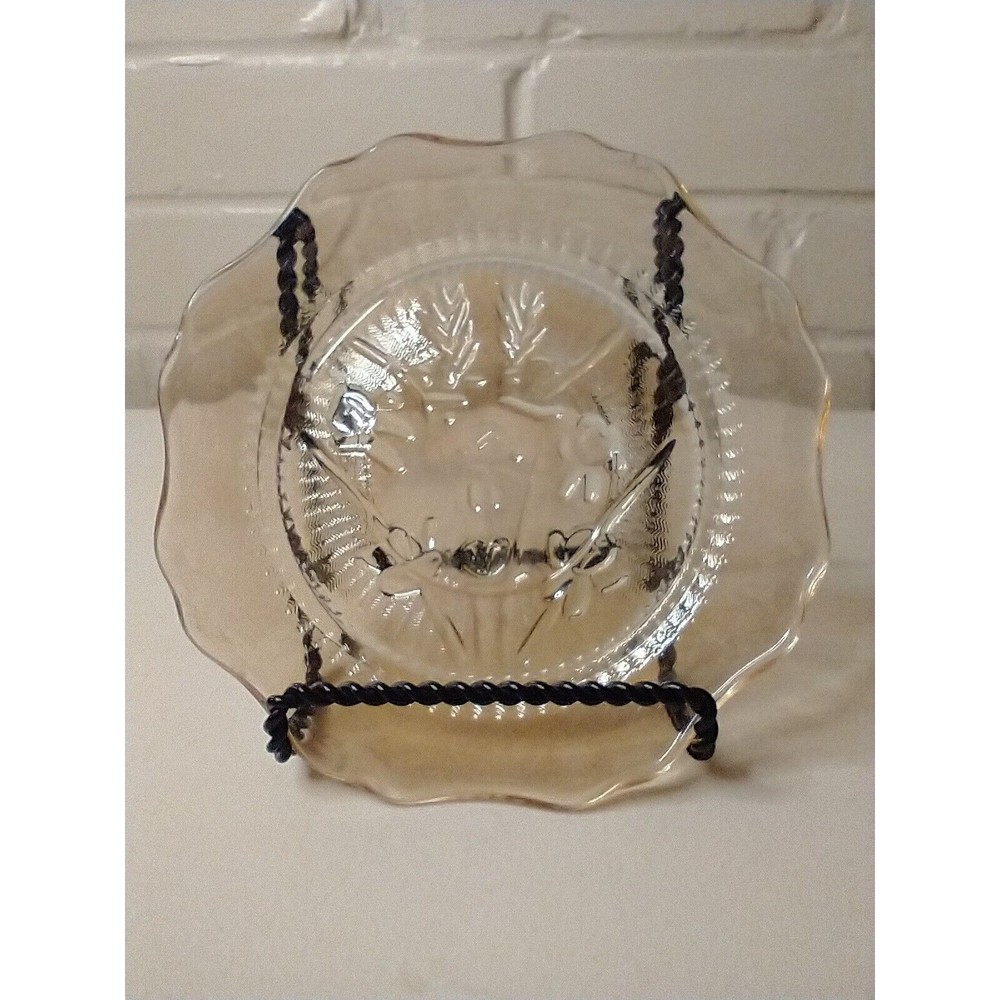Amber Carnival Glass Jeannette Iris & Herringbone Plate 5 1/2” Marigold